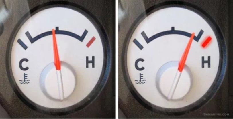 2 שעוני רדיאטור: בשמאלי החץ במצב תקין באמצע, בימני חץ על מצב חם ולא תקין